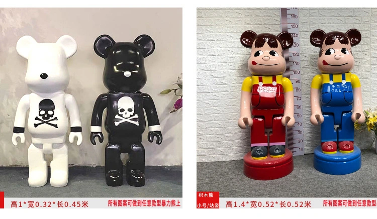 Customized Life Size Modern Cartoon Fiberglass Bearbrick Sculpture Electroplating Fiberglass Cartoon Sculpture